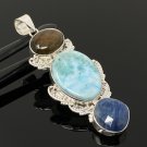 Larimar Gemstone Wire Wrapped Pendant Silver Jewelry Gifts for Her Bohemian Jewelry Default Title
