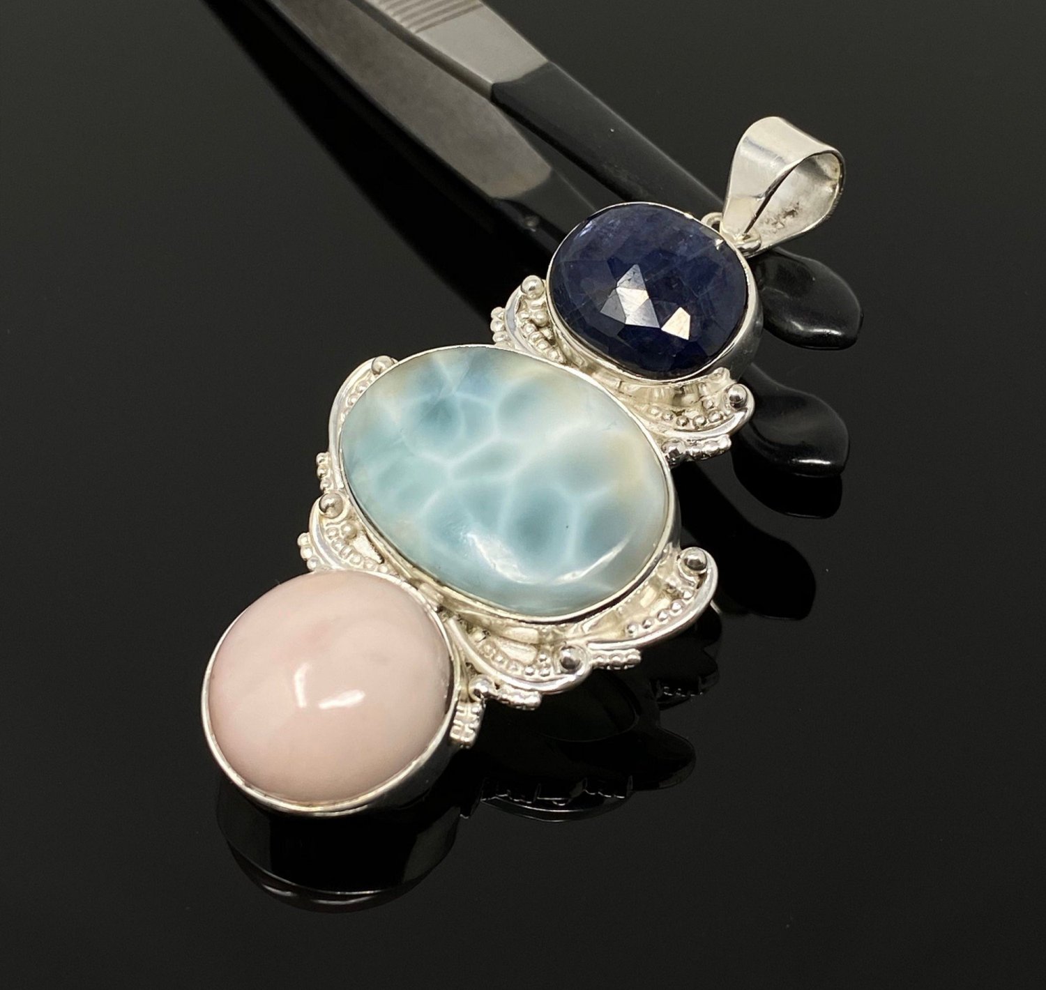 Larimar Gemstone Wire Wrapped Pendant Silver Jewelry Gifts for Her Bohemian Jewelry Default Title
