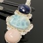 Larimar Gemstone Wire Wrapped Pendant Silver Jewelry Gifts for Her Bohemian Jewelry Default Title