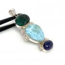 Larimar Gemstone Wire Wrapped Pendant Silver Jewelry Gifts for Her Bohemian Jewelry Default Title