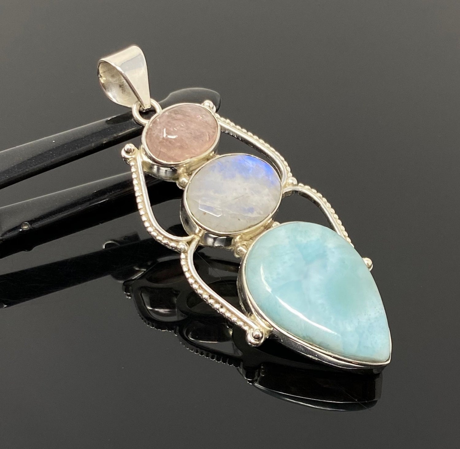 Larimar Gemstone Wire Wrapped Pendant Silver Jewelry Gifts for Her Bohemian Jewelry Default Title