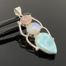 Larimar Gemstone Wire Wrapped Pendant Silver Jewelry Gifts for Her Bohemian Jewelry Default Title