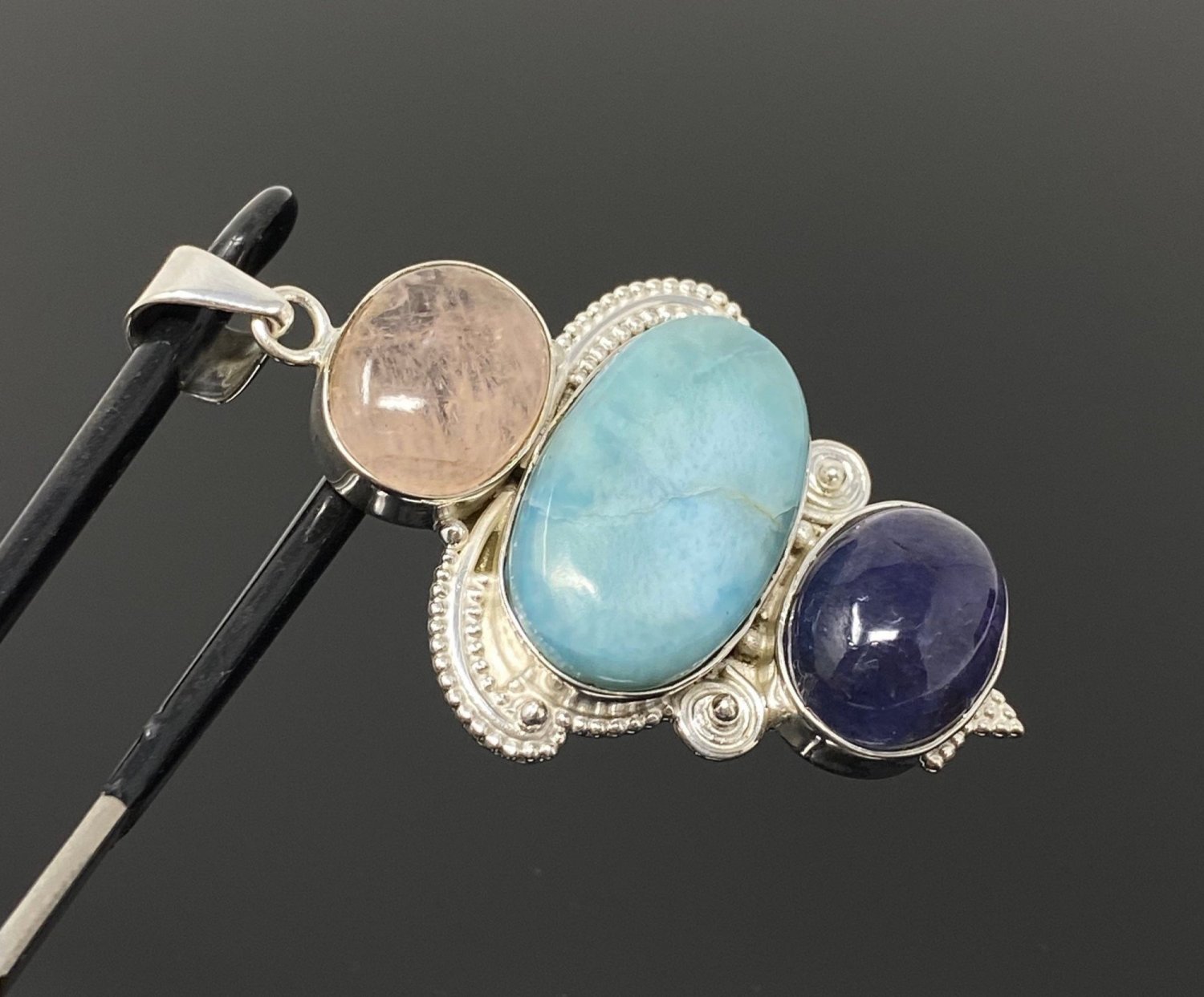 Larimar Gemstone Wire Wrapped Pendant Silver Jewelry Gifts for Her Bohemian Jewelry Default Title