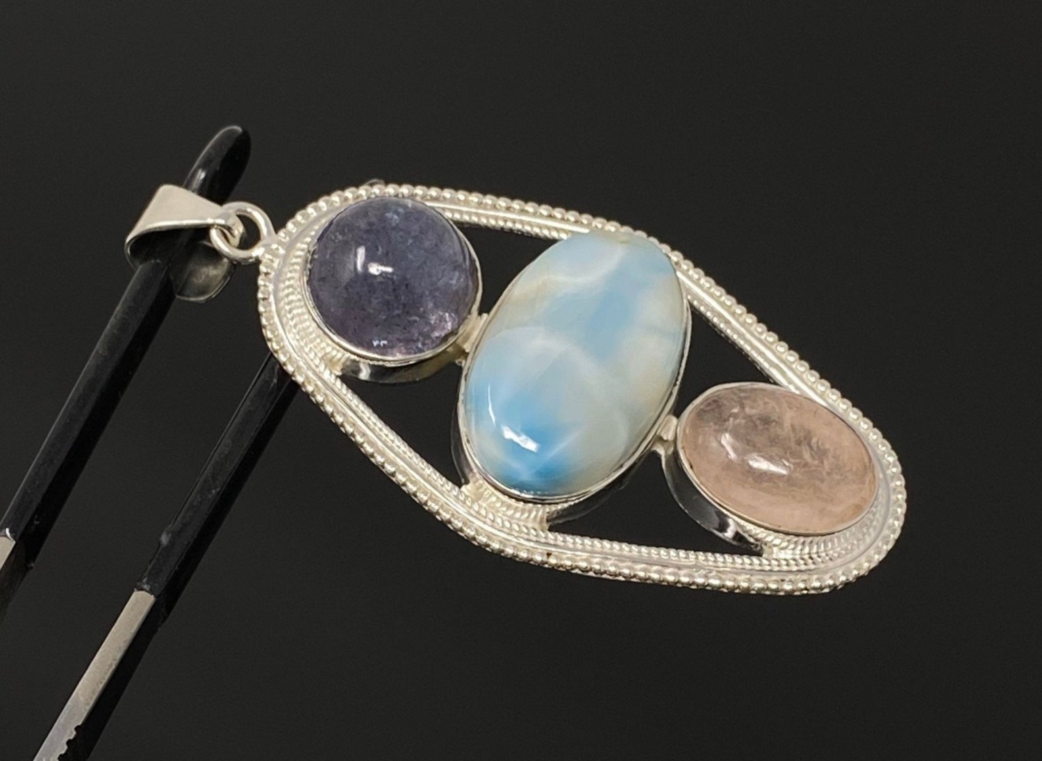 Larimar Gemstone Wire Wrapped Pendant Silver Jewelry Gifts for Her Bohemian Jewelry Default Title