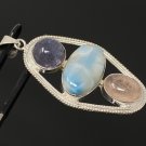 Larimar Gemstone Wire Wrapped Pendant Silver Jewelry Gifts for Her Bohemian Jewelry Default Title