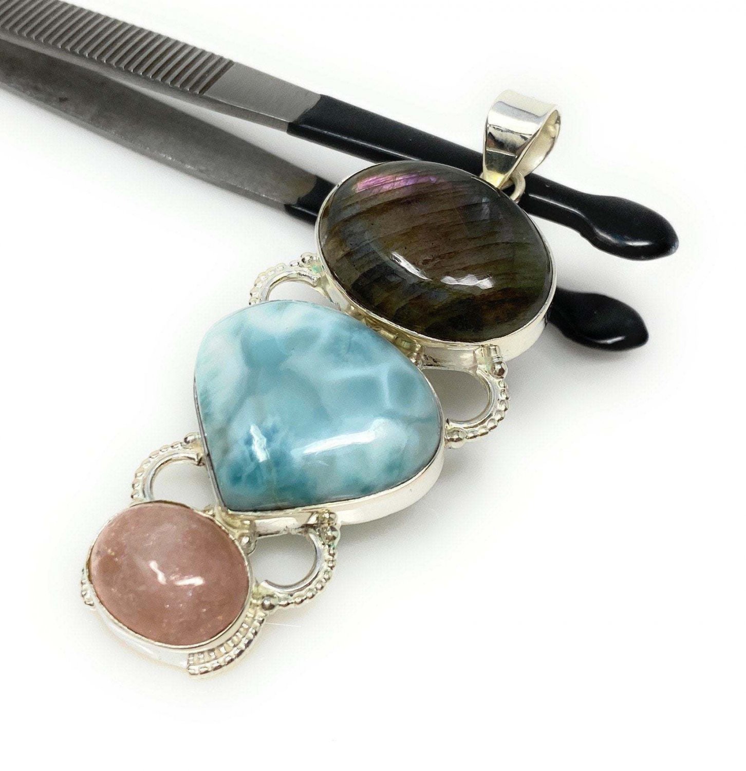 Larimar Gemstone Wire Wrapped Pendant Silver Jewelry Gifts for Her Bohemian Jewelry Default Title