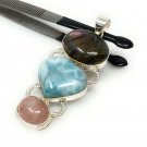Larimar Gemstone Wire Wrapped Pendant Silver Jewelry Gifts for Her Bohemian Jewelry Default Title