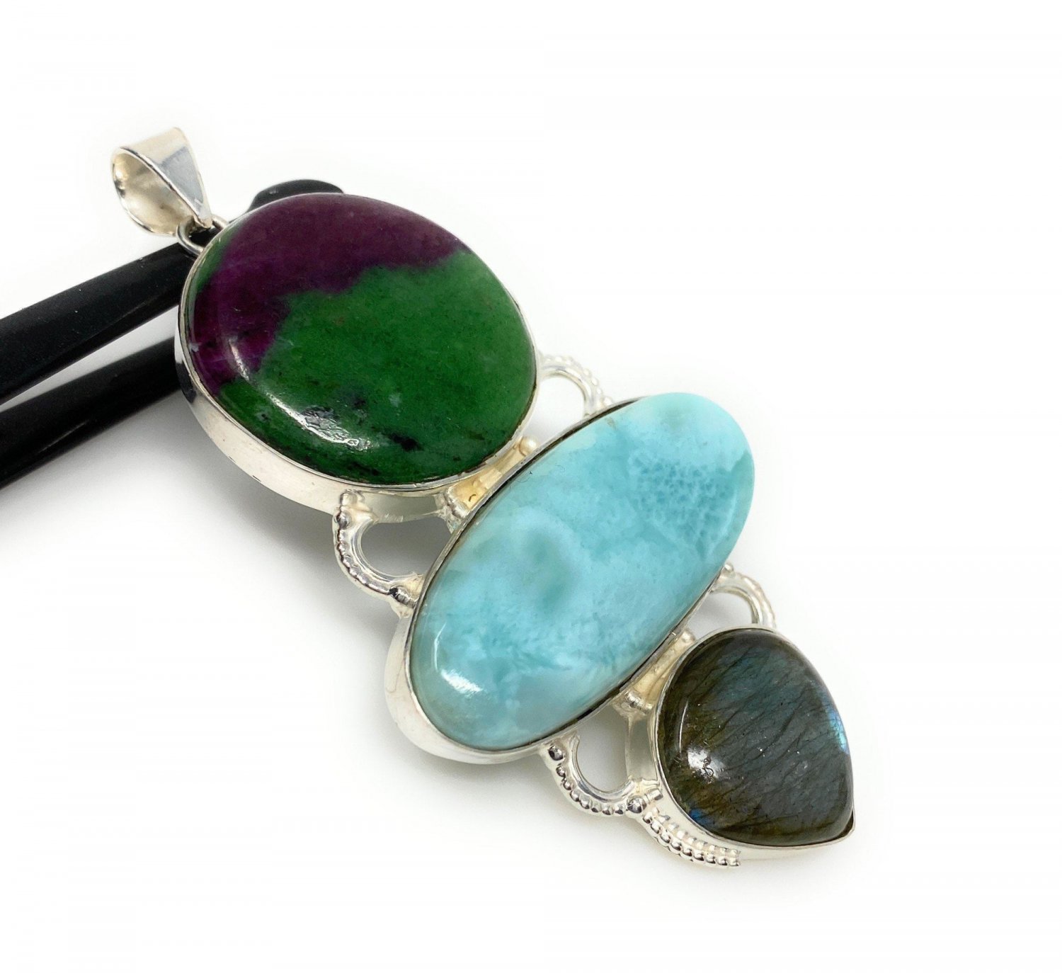 Larimar Gemstone Wire Wrapped Pendant Silver Jewelry Gifts for Her Bohemian Jewelry Default Title