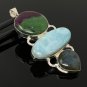 Larimar Gemstone Wire Wrapped Pendant Silver Jewelry Gifts for Her Bohemian Jewelry Default Title