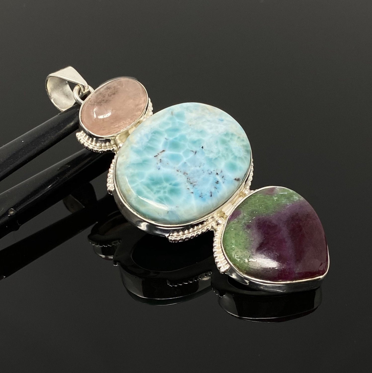 Larimar Gemstone Wire Wrapped Pendant Silver Jewelry Gifts for Her Bohemian Jewelry Default Title