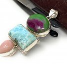 Larimar Gemstone Wire Wrapped Pendant Silver Jewelry Gifts for Her Bohemian Jewelry Default Title