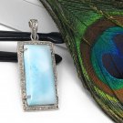 Larimar Gemstone Pendant; NPave Diamond Pendant Sterling Silver Jewelry DIY Pendant Default Title