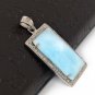 Larimar Gemstone Pendant; NPave Diamond Pendant Sterling Silver Jewelry DIY Pendant Default Title