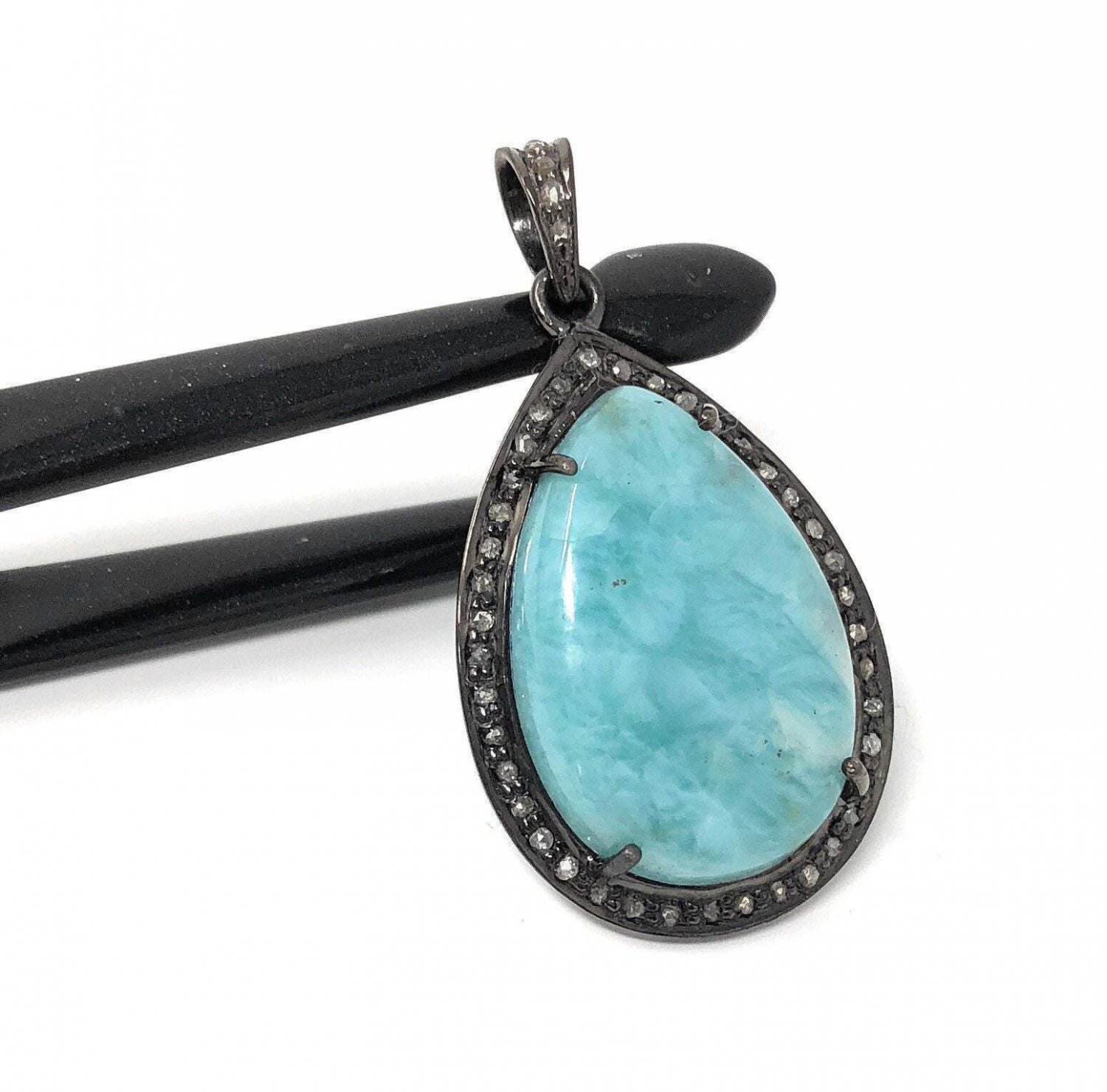 Larimar Gemstone Pendant; Sterling SGemstone Jewelry Bohemian Pendant Gifts for Her Default Title
