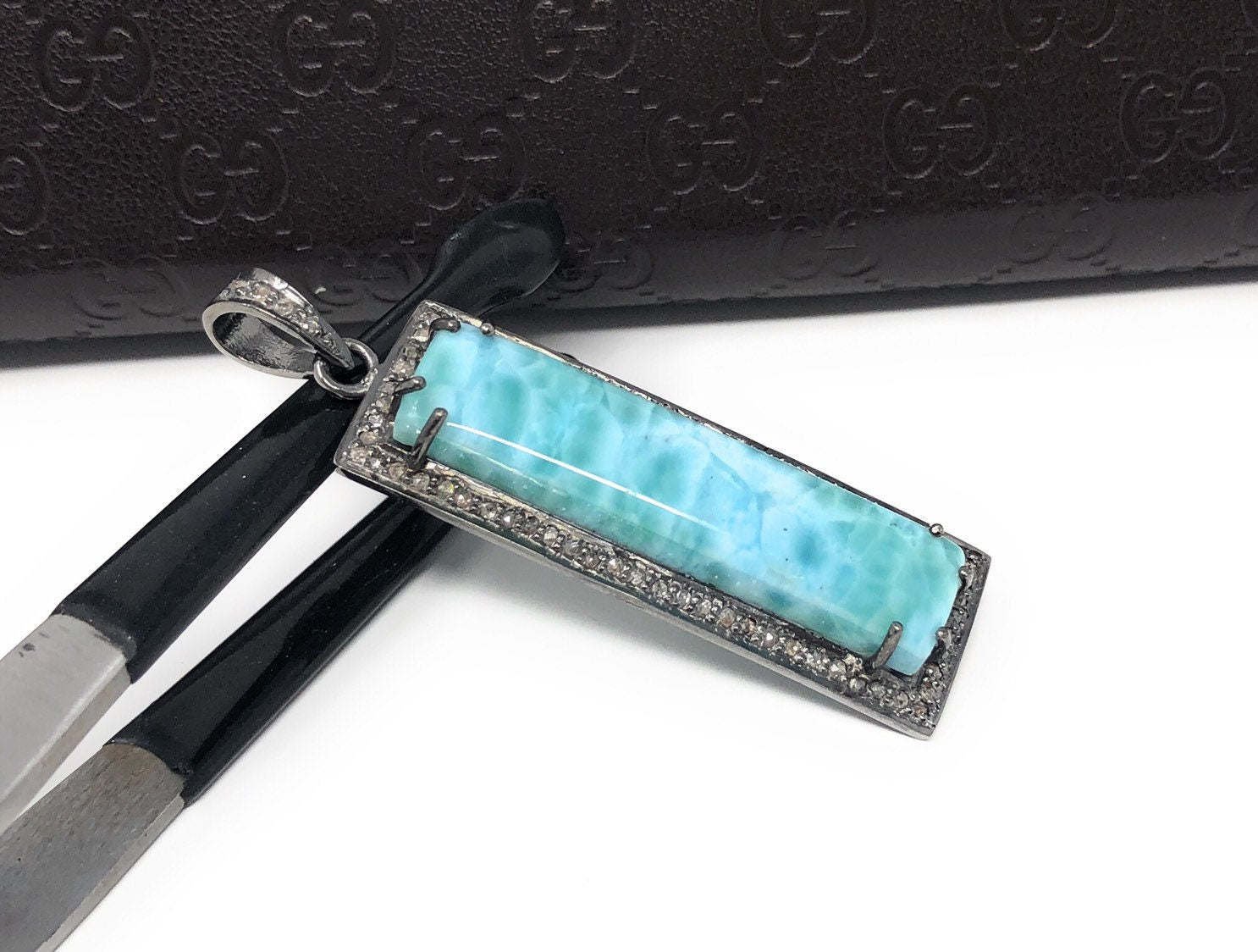 Larimar Pendant; Gemstone Bar PendaPave Diamond Pendant Sterling Silver Pendant DIY Default Title