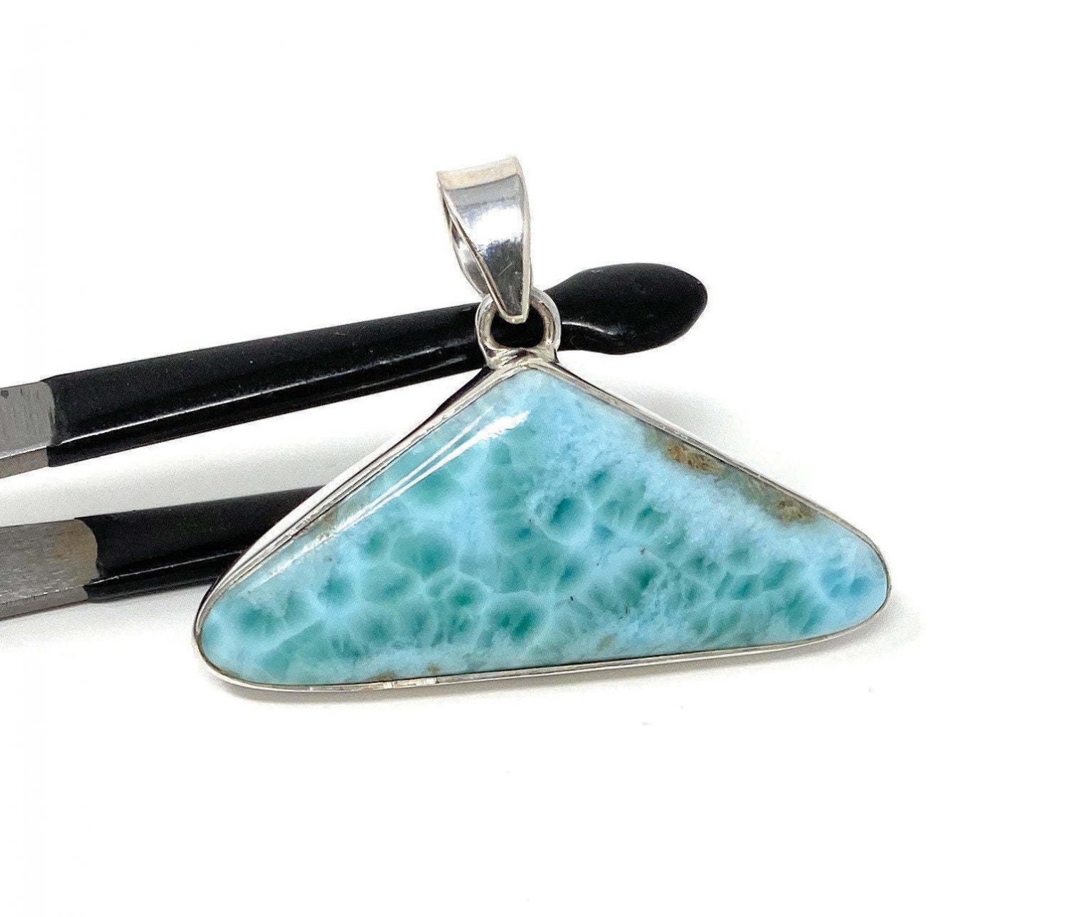 Larimar Pendant; GemSterling Silver Pendant Natural Gemstone Pendant 34mm X 46.45mm Default Title