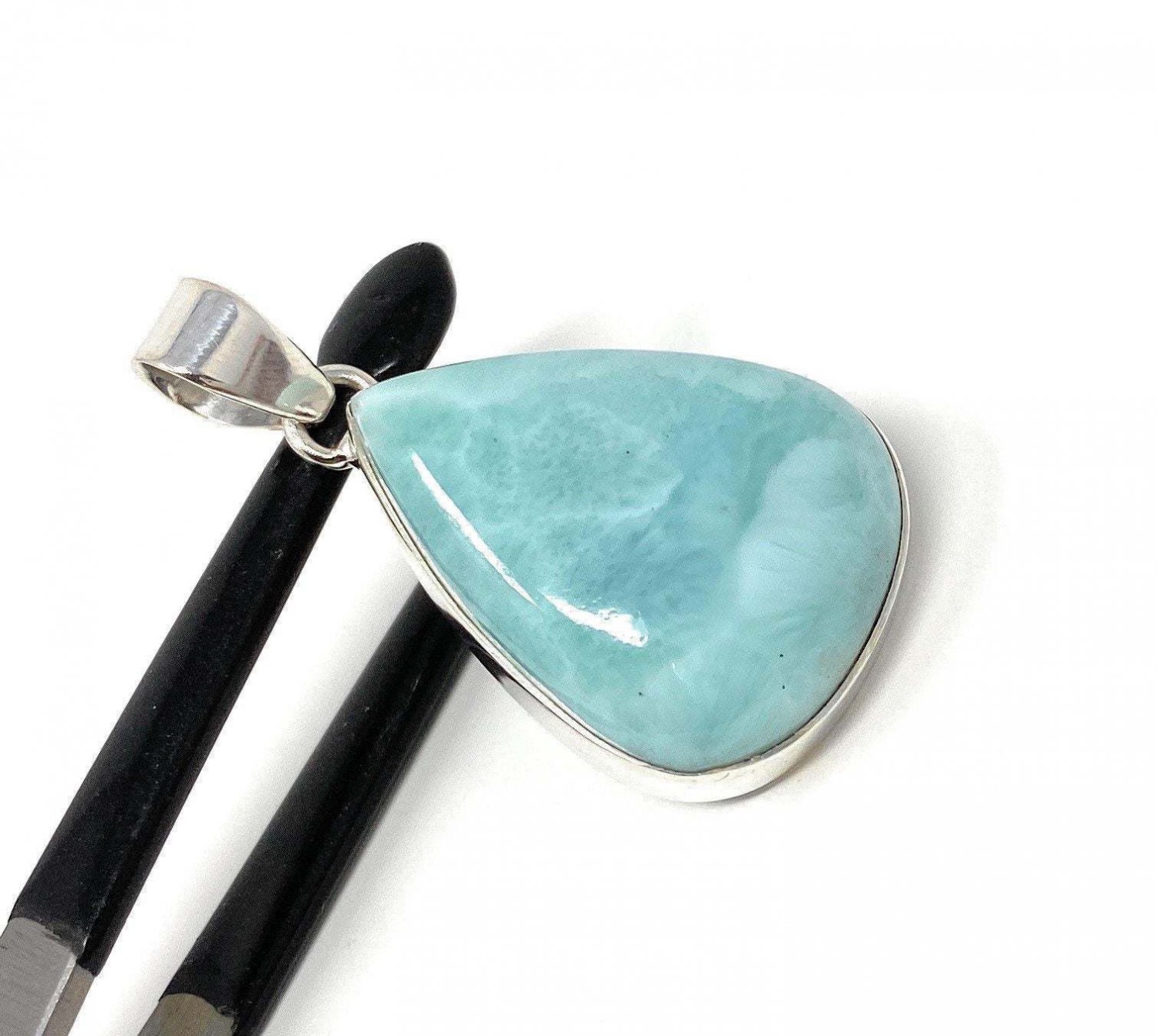 Larimar Pendant; GemSterling Silver Pendant Natural Gemstone Pendant 42.35 x 23.5mm Default Title