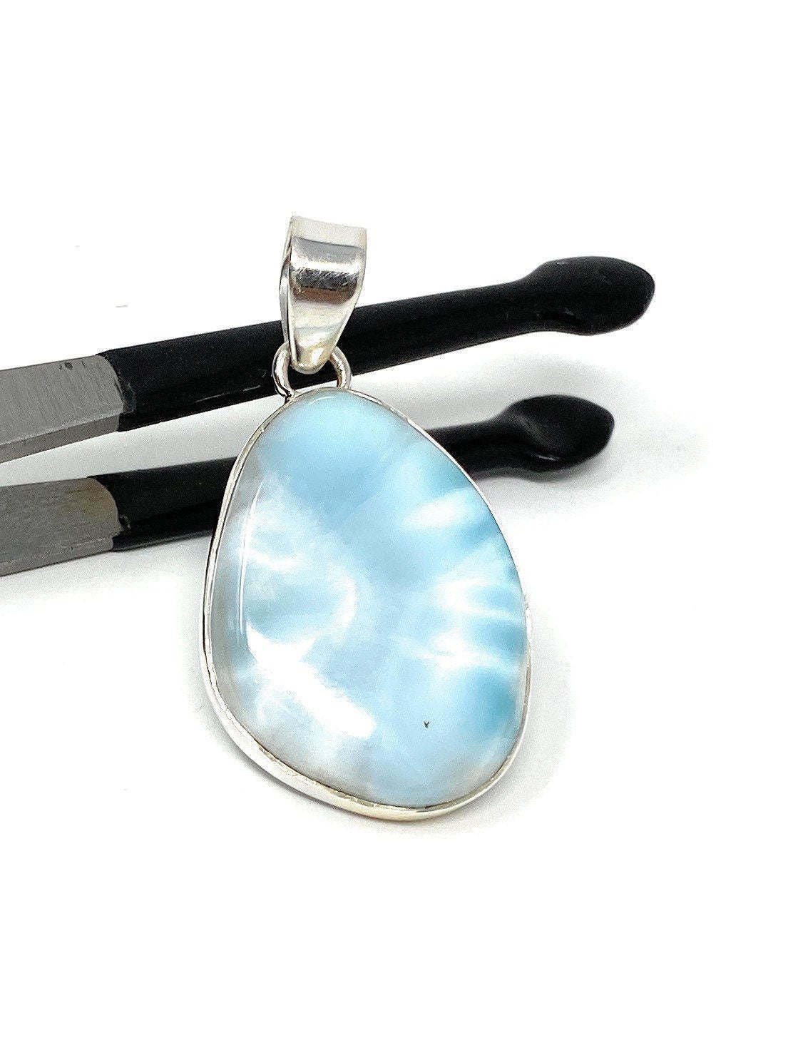 Larimar Pendant; GemSterling Silver Pendant Natural Gemstone Pendant 43.5 x 23.15mm Default Title