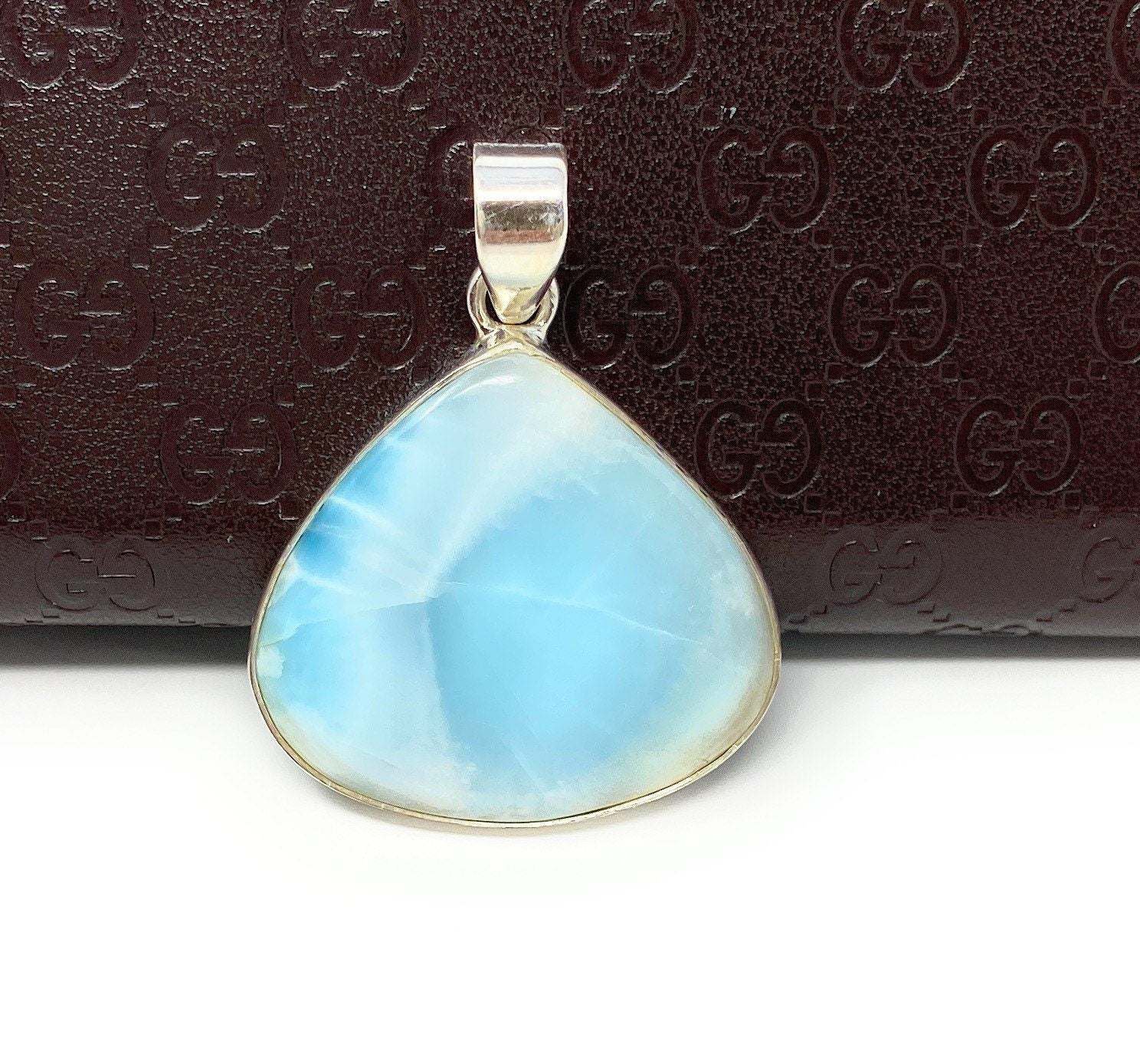 Larimar Pendant; GemSterling Silver Pendant Natural Gemstone Pendant 44mm x 33.35mm Default Title