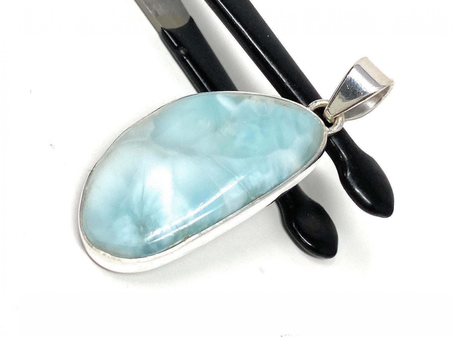 Larimar Pendant; GSterling Silver Pendant Natural Gemstone Pendant 47.3mm X 19.35mm Default Title