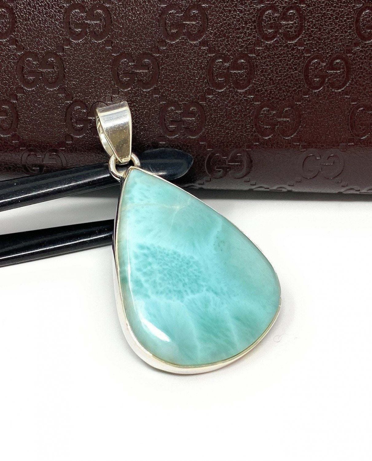 Larimar Pendant; GemstoSterling Silver Pendant Natural Gemstone Pendant 48.25x 27mm Default Title