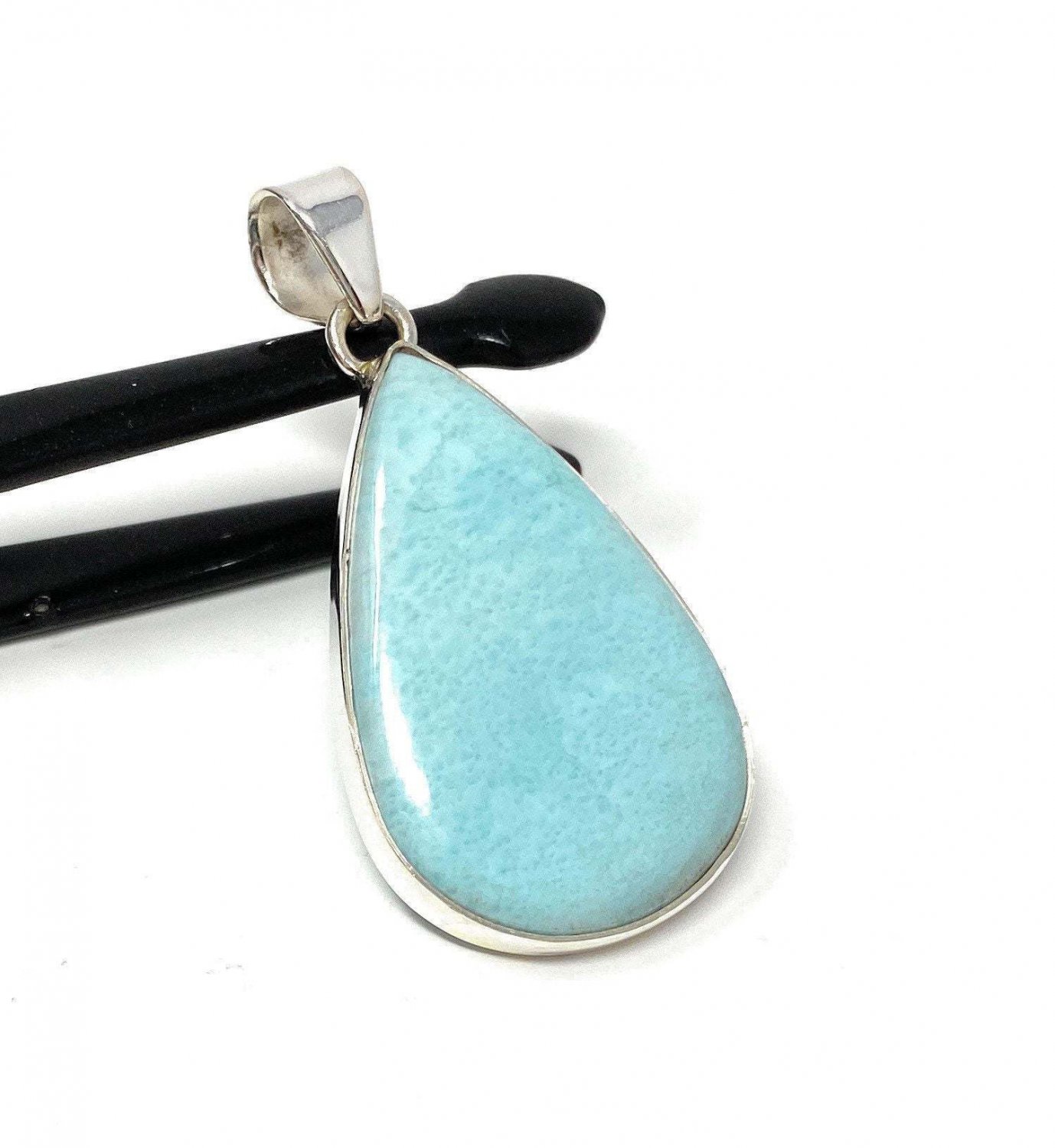 Larimar Pendant; GemstSterling Silver Pendant Natural Gemstone Pendant 50.45 x 24mm Default Title