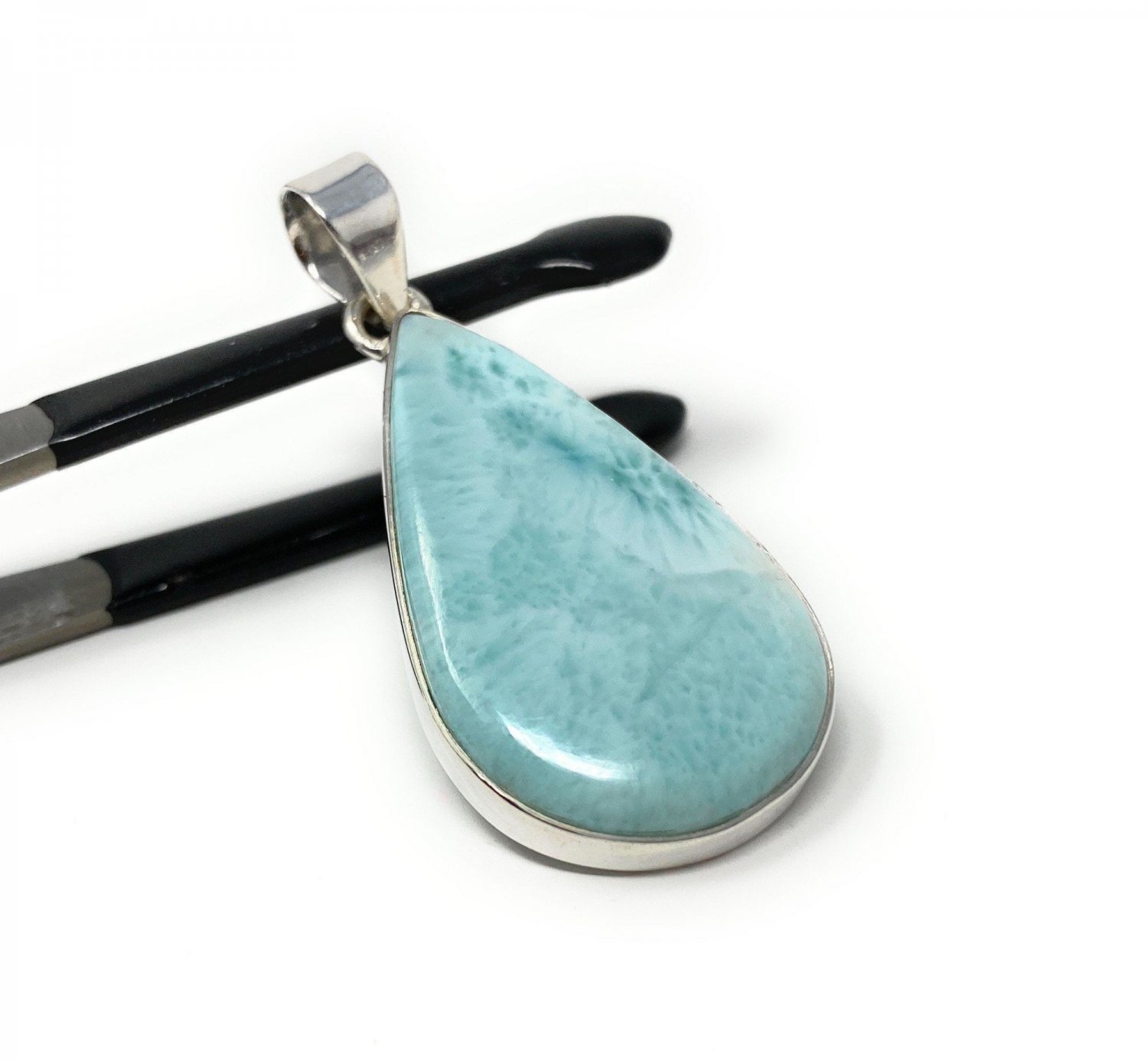 Larimar Pendant; GemSterling Silver Pendant Natural Gemstone Pendant 50mm x 22.35mm Default Title
