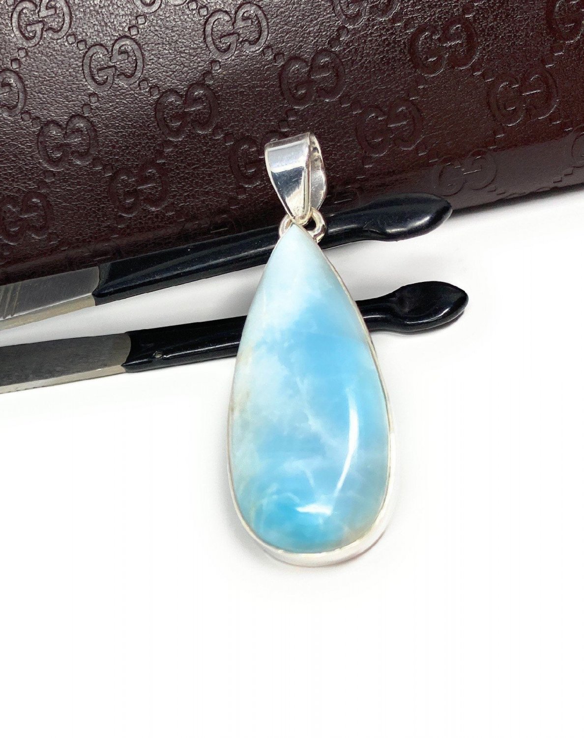 Larimar Pendant; GemSterling Silver Pendant Natural Gemstone Pendant 51.75 x 17.5mm Default Title