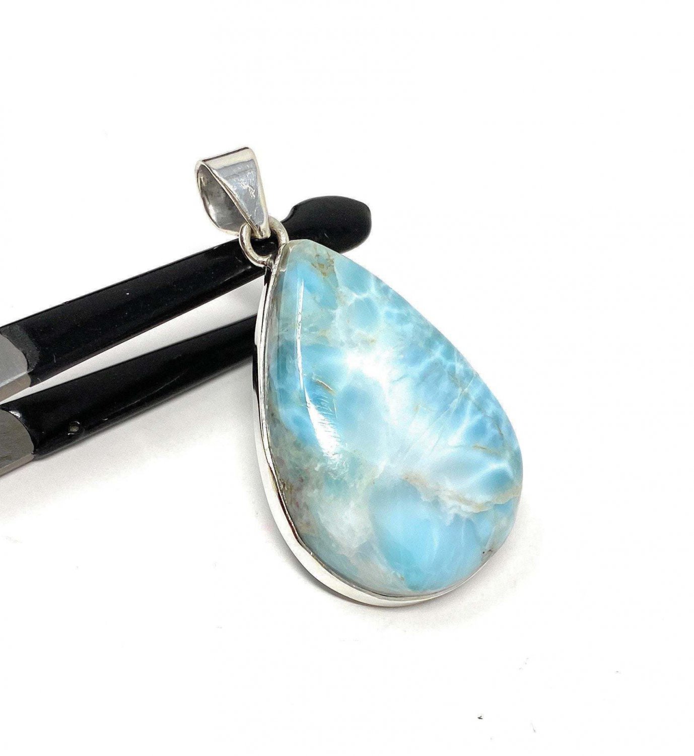 Larimar Pendant; Sterling Silver Pendant Natural Gemstone Pendant 51.75mm X 26.85mm Default Title