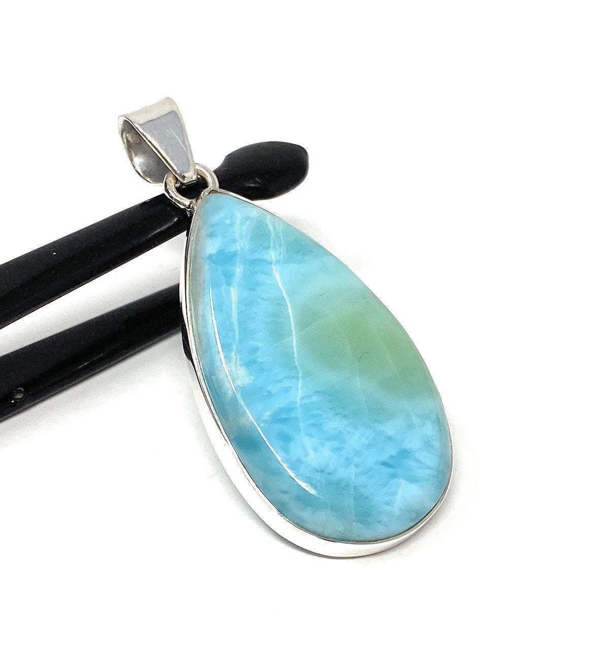 Larimar Pendant; GemsSterling Silver Pendant Natural Gemstone Pendant 52.5mm x 23mm Default Title