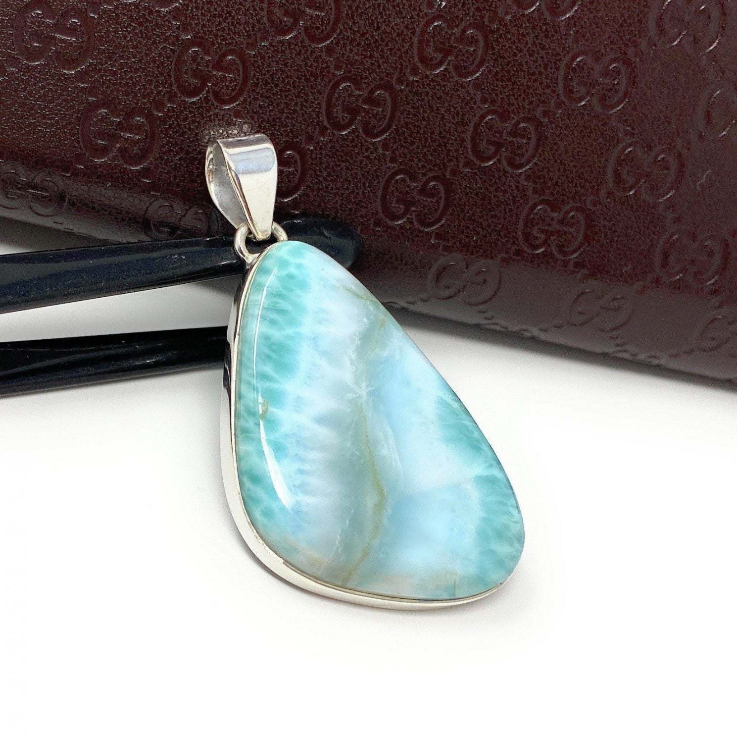 Larimar Pendant; GemSterling Silver Pendant Natural Gemstone Pendant 54mm X 26.75mm Default Title
