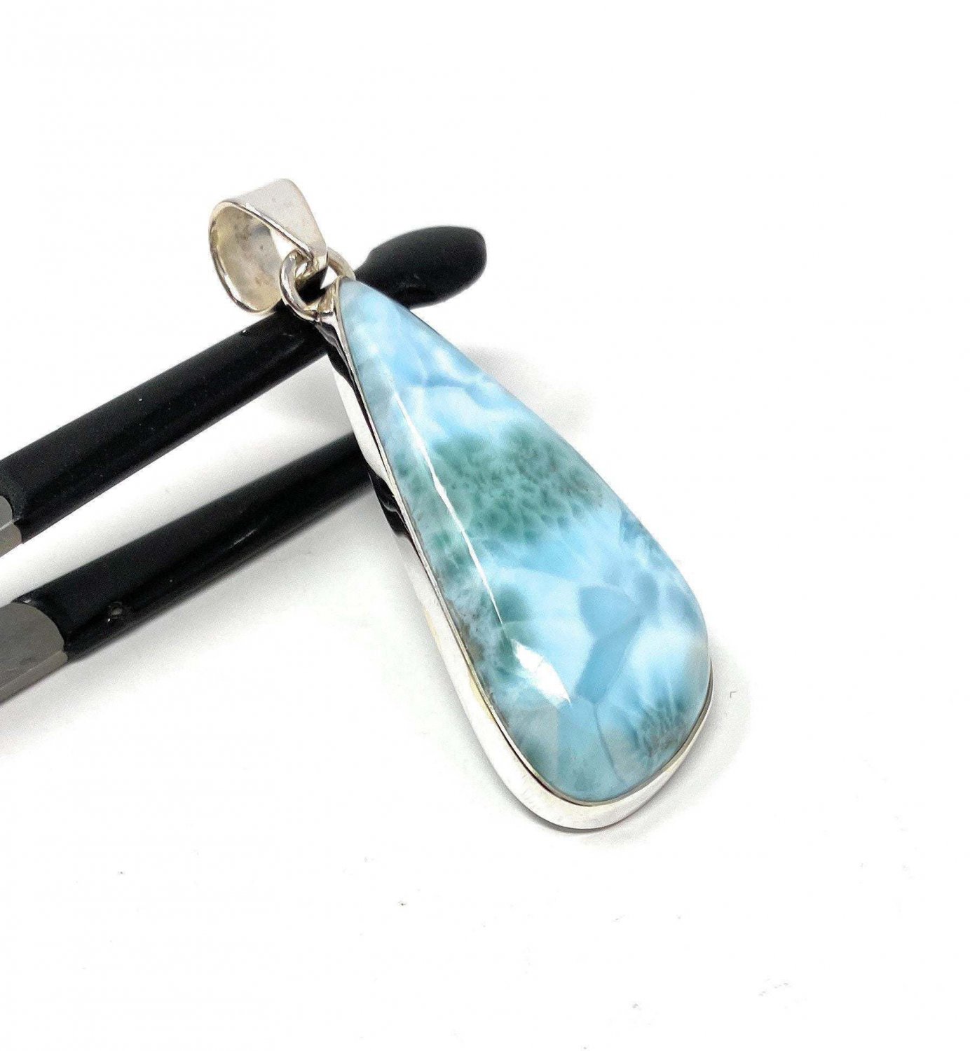 Larimar Pendant; GemSterling Silver Pendant Natural Gemstone Pendant 55.25mm X 19mm Default Title