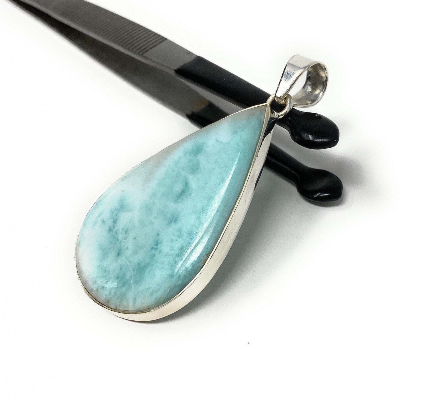 Larimar Pendant; GemSterling Silver Pendant Natural Gemstone Pendant 60.25 X 29.5mm Default Title