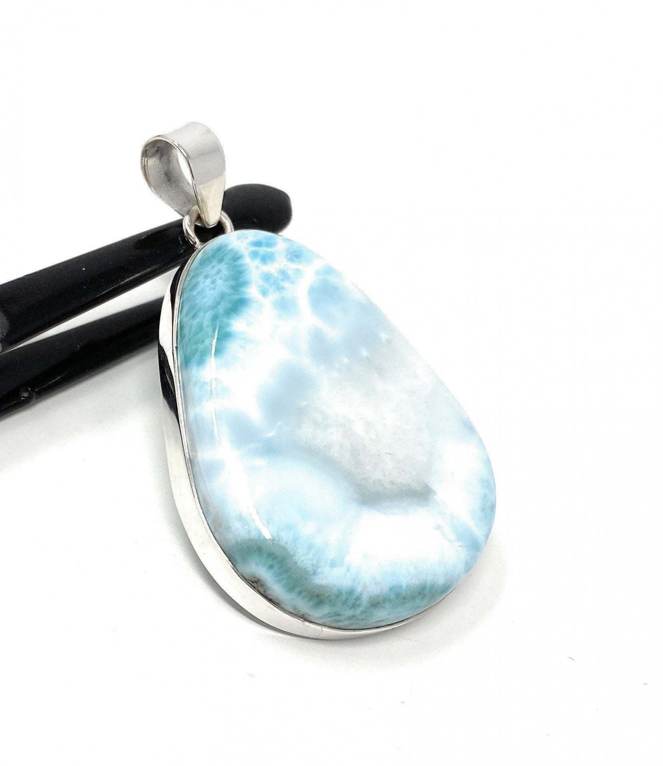 Larimar Pendant; GemstoSterling Silver Pendant Natural Gemstone Pendant 60mm x 35mm Default Title