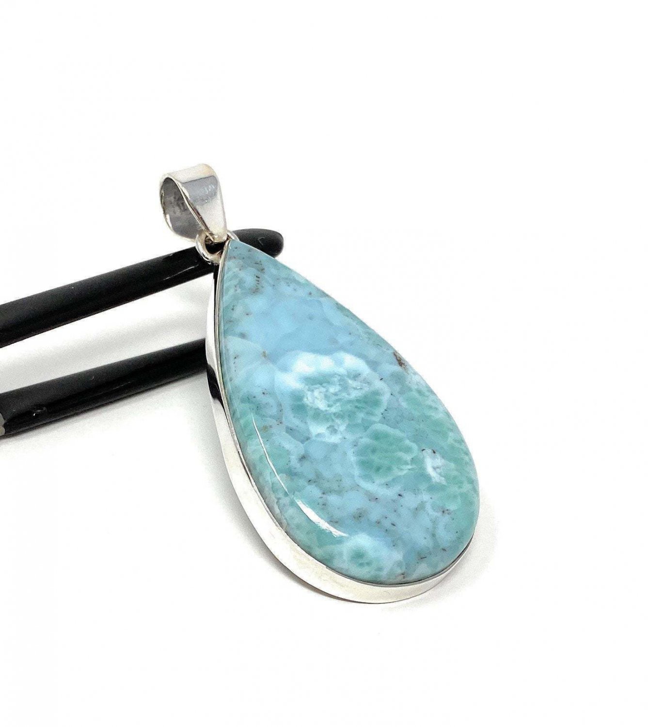 Larimar Pendant; GemSterling Silver Pendant Natural Gemstone Pendant 62mm x 28.45mm Default Title