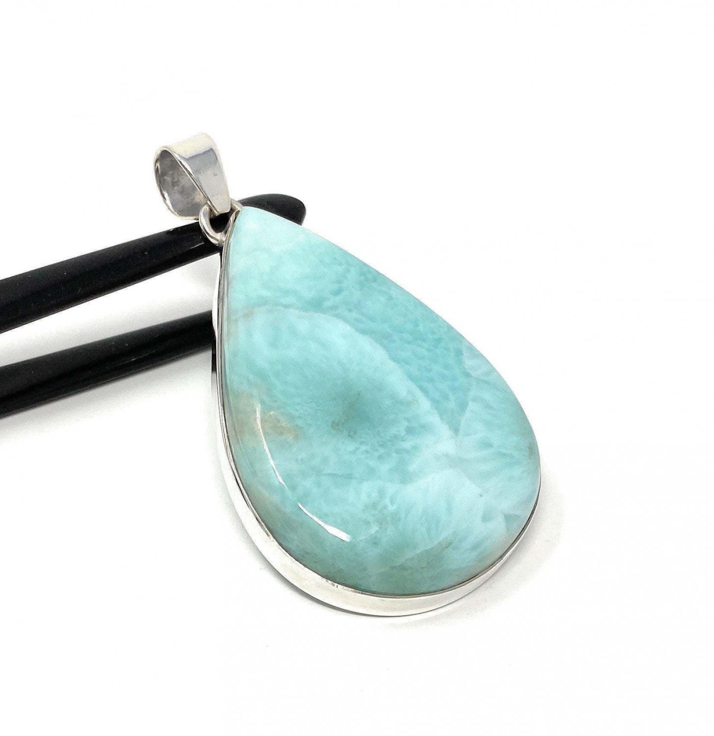 Larimar Pendant; GemSterling Silver Pendant Natural Gemstone Pendant 62mm x 34.35mm Default Title