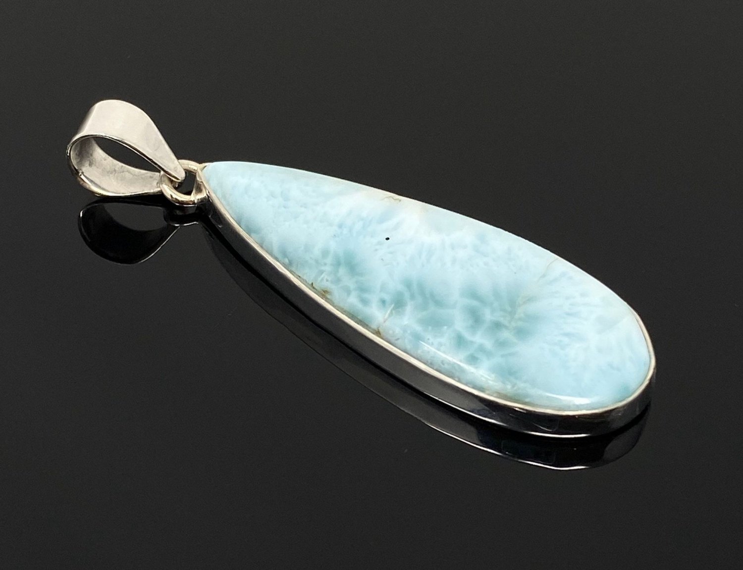 Larimar Pendant; Sterling Silver Pendant Natural Gemstone Pendant 64.25mm X 18.75mm Default Title