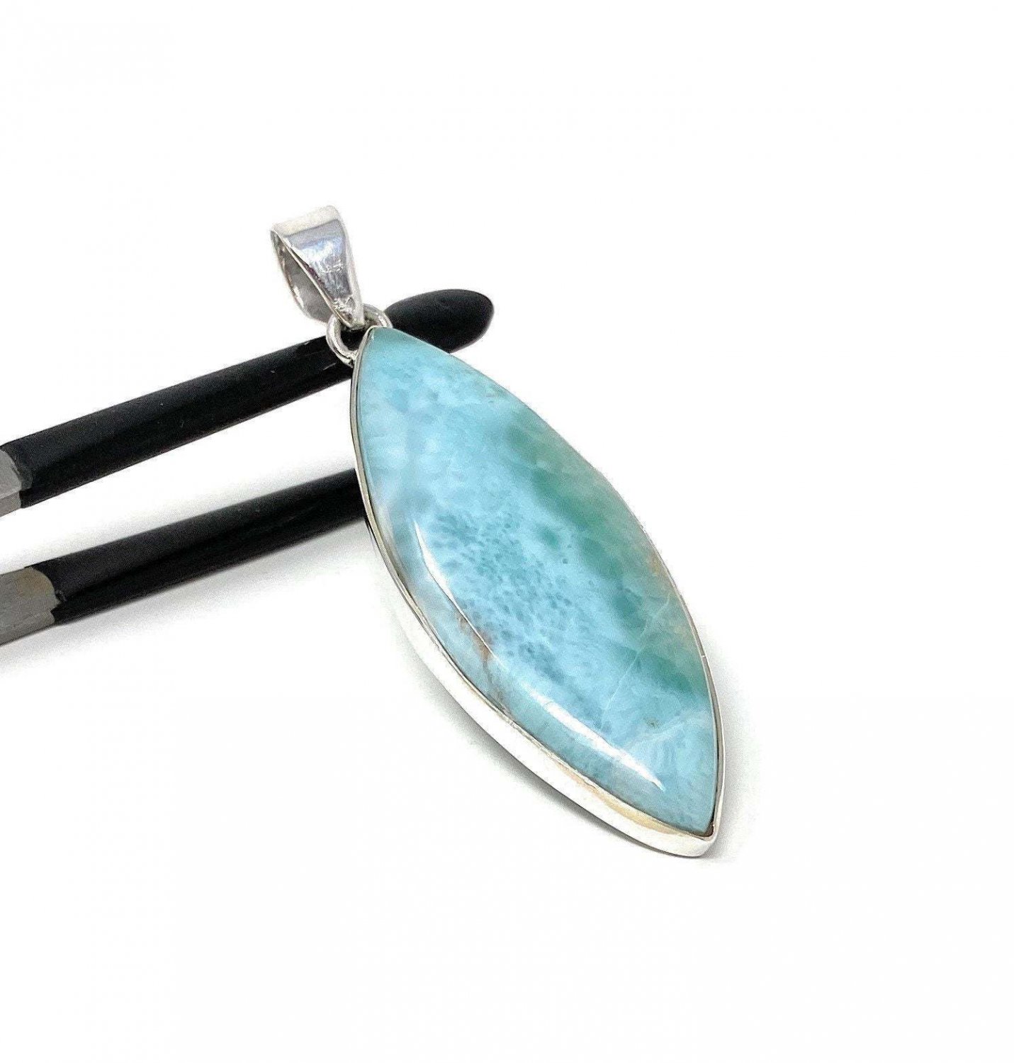 Larimar Pendant; GemstSterling Silver Pendant Natural Gemstone Pendant 66.45 x 21mm Default Title
