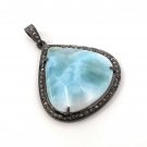Diamond Pendant Sterling Silver Gemstone Larimar Pave Diamond Pendant 44.45x31.75mm Default Title