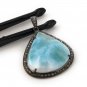 Diamond Pendant Sterling Silver Gemstone Larimar Pave Diamond Pendant 44.45x31.75mm Default Title