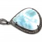 Diamond Pendant Sterling Silver Gemstone Larimar Pave Diamond Pendant 44.45x31.75mm Default Title