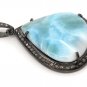 Diamond Pendant Sterling Silver Gemstone Larimar Pave Diamond Pendant 44.45x31.75mm Default Title