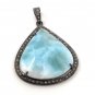 Diamond Pendant Sterling Silver Gemstone Larimar Pave Diamond Pendant 44.45x31.75mm Default Title