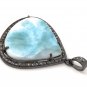Diamond Pendant Sterling Silver Gemstone Larimar Pave Diamond Pendant 44.45x31.75mm Default Title