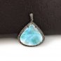 Diamond Pendant Sterling Silver Gemstone Larimar Pave Diamond Pendant 44.45x31.75mm Default Title