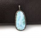 LDiamond Pendant Sterling Silver Gemstone Larimar Pave Diamond Pendant 58.75mmx26mm Default Title