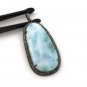 LDiamond Pendant Sterling Silver Gemstone Larimar Pave Diamond Pendant 58.75mmx26mm Default Title