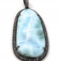 LDiamond Pendant Sterling Silver Gemstone Larimar Pave Diamond Pendant 58.75mmx26mm Default Title