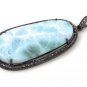 LDiamond Pendant Sterling Silver Gemstone Larimar Pave Diamond Pendant 58.75mmx26mm Default Title