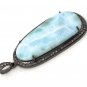 LDiamond Pendant Sterling Silver Gemstone Larimar Pave Diamond Pendant 58.75mmx26mm Default Title